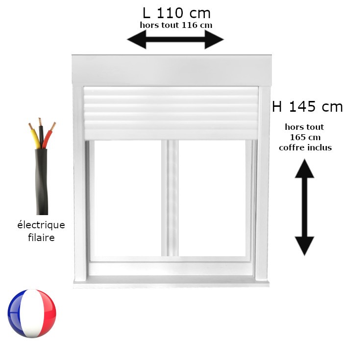 Fenêtre avec volet roulant électrique PVC H 145 x L 110 cm 2 vantaux