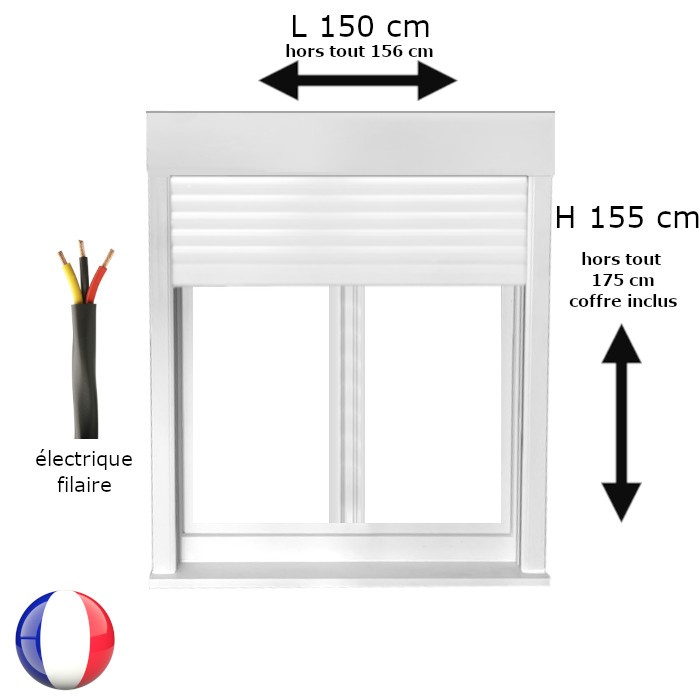 Fenêtre avec volet roulant électrique PVC H 155 x L 150 cm 2 vantaux