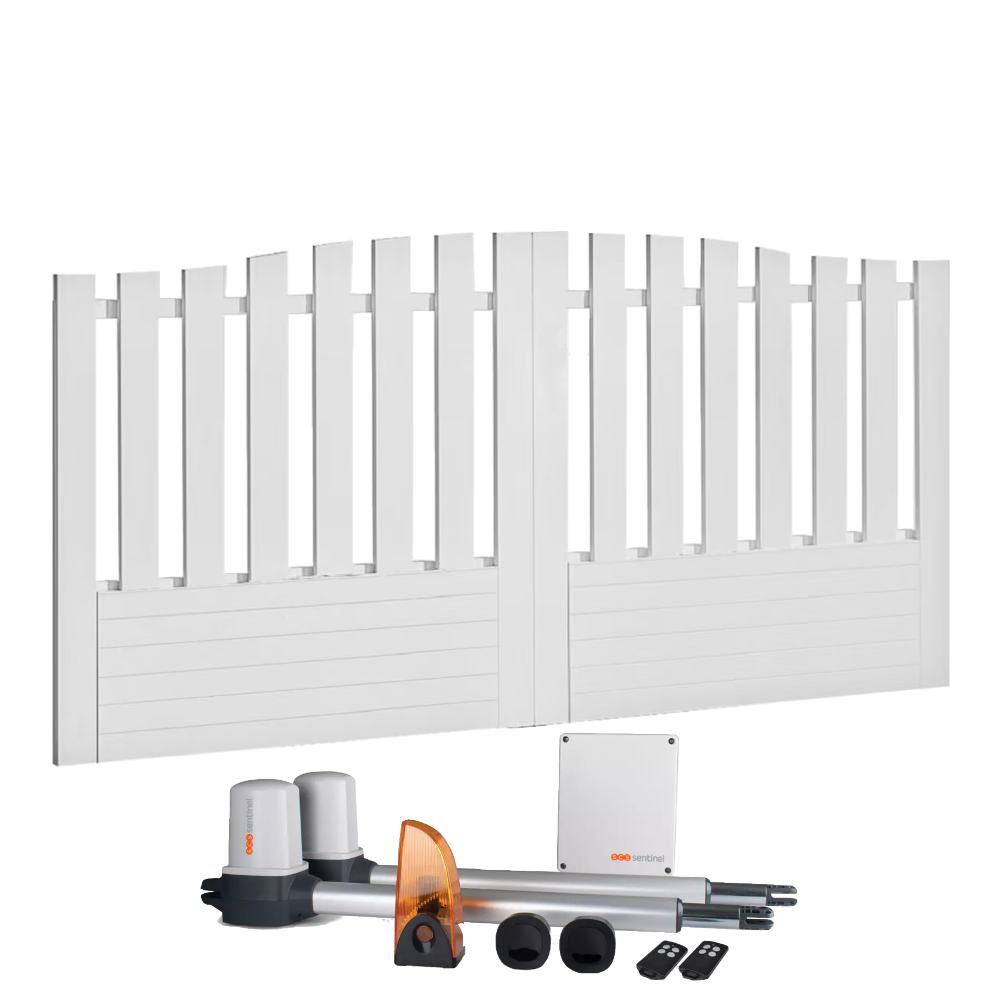 Portail battant électrique PVC blanc ALENÇON CHAPEAU DE GENDARME